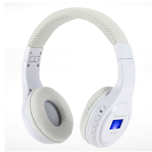 Écouteurs sport sans fil Bluetooth lumineux N75, casque stéréo avec carte insérée dans la tête, casque d'écoute Bluetooth radio pliable - blanc