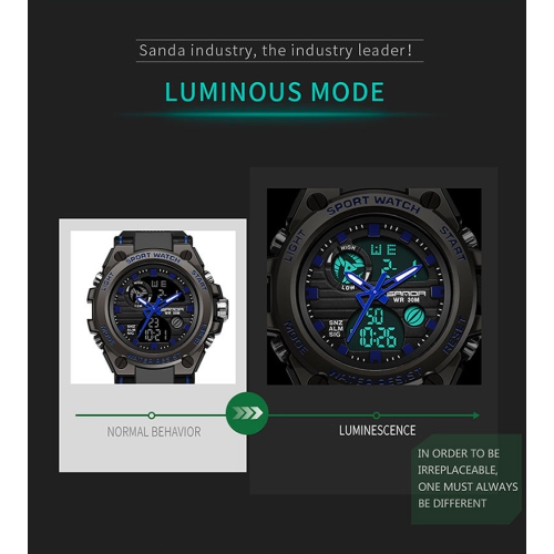 Hot selling large dial tactical watch, fashionable and multifunctional for male students, dual display sports waterproof electronic watch - 739 blue