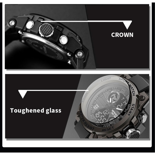 Hot selling large dial tactical watch, fashionable and multifunctional for male students, dual display sports waterproof electronic watch - 739 blue