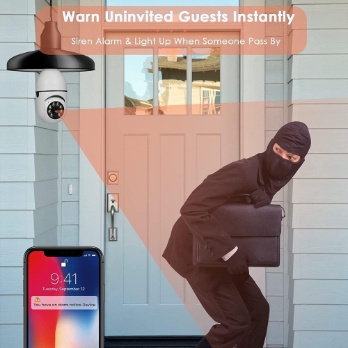 A6 security monitoring light bulb camera, remote voice HD infrared night vision full color dual light monitoring WiFi 360° panoramic light bulb home