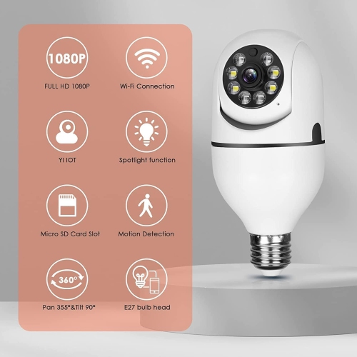 A6 security monitoring light bulb camera, remote voice HD infrared night vision full color dual light monitoring WiFi 360° panoramic light bulb home