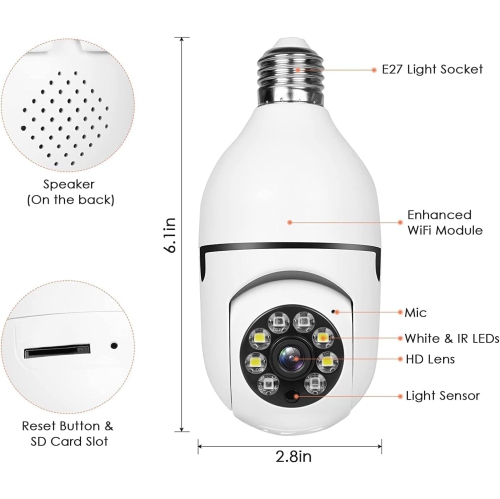 A6 security monitoring light bulb camera, remote voice HD infrared night vision full color dual light monitoring WiFi 360° panoramic light bulb home