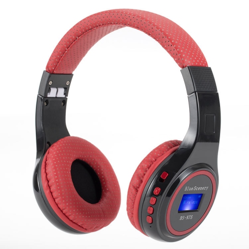 Écouteurs sport sans fil Bluetooth lumineux N75, casque stéréo avec carte insérée dans la tête, casque d'écoute Bluetooth radio pliable - rouge