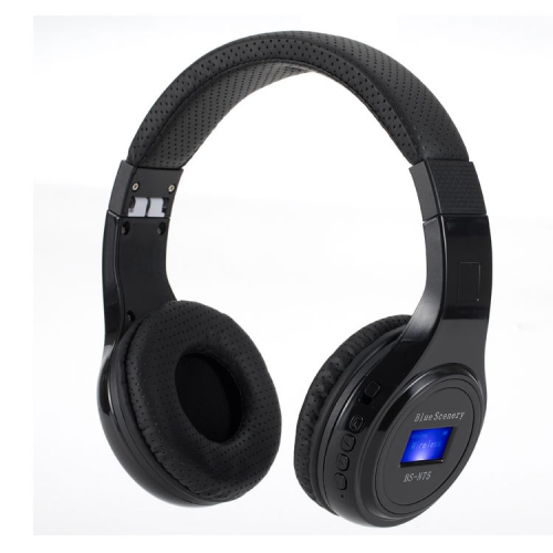 Écouteurs sport sans fil Bluetooth lumineux N75, écouteurs stéréo avec carte insérés dans la tête, écouteurs Bluetooth radio pliables - noir