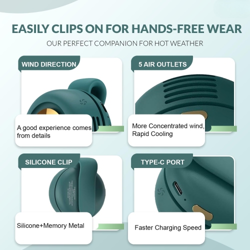Mini ventilateur portatif à pince, ventilateur silencieux rechargeable USB, 3 vitesses ​​Ventilateur de taille