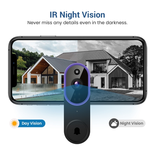 Wireless Doorbell Camera, WiFi HD Night Vision Smart Doorbell with AI Human Detection, Two-Way Talk, Night Vision, and Cloud Storage