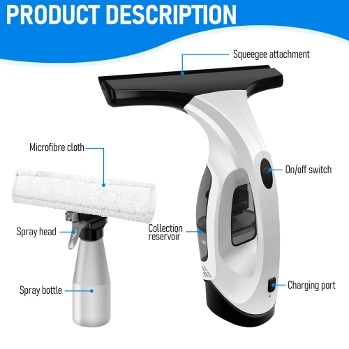 Cordless Rechargeable Window Vacuum Cleaner – Handheld Electric Glass Cleaner for Windows, Tiles, Mirrors, Countertops, and Car Windshields