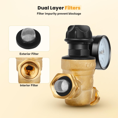 RV Water Pressure Regulator, 3/4 Inch Brass Lead Free Pressure Reducing Valve for RV Camper Travel Trailer Accessories 0-160 PSI