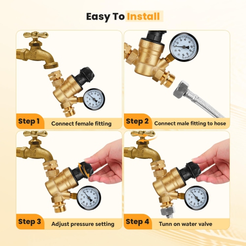 RV Water Pressure Regulator, 3/4 Inch Brass Lead Free Pressure Reducing Valve for RV Camper Travel Trailer Accessories 0-160 PSI