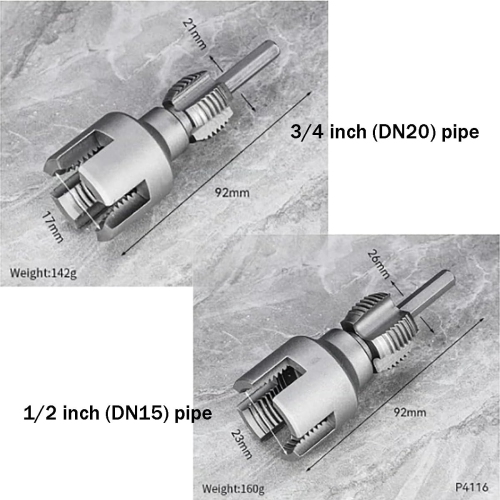 2-Pack All-In-One Internal and External Pipe Threading Tools, 1/2" 3/4" Water Pipe Thread Drill Bits, Suitable for PP/RP/PE Pipes