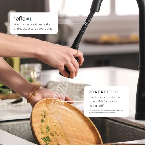 Moen Riley Matte Black One-Handle Modern Pulldown Kitchen Faucet Featuring Power Boost for a Faster Clean