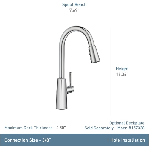 Moen Riley Matte Black One-Handle Modern Pulldown Kitchen Faucet Featuring Power Boost for a Faster Clean