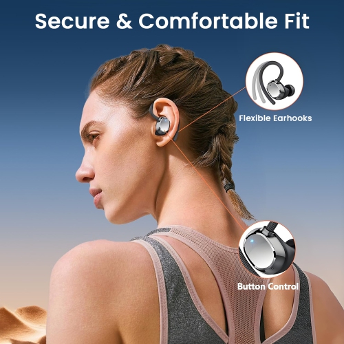 Wireless Bluetooth Earbuds Sports Bluetooth 5.3 Headphones with LED Display Over Ear Earphones with Earhooks IP7 Waterproof for Gym Running Workout