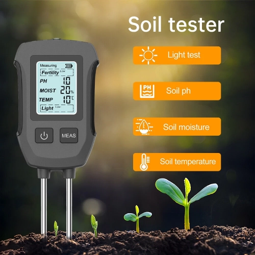 High-precision dual-probe soil tester five-in-one digital display pH value/light intensity/temperature and humidity/fertility measuring instrument