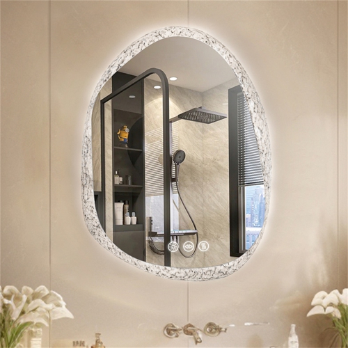 LUVODI Lighted LED Bathroom Mirror 20"x28" Irregular Stone Pattern Frosted Wall Vanity Mirror with Bright Back Lit Modern Dimmable Smart Mirror Anti