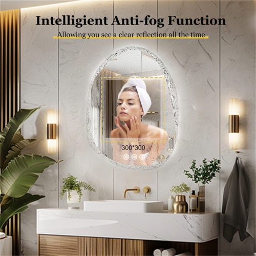 LUVODI Lighted LED Bathroom Mirror 24"x32" Irregular Stone Pattern Frosted Wall Vanity Mirror with Bright Back Lit Modern Dimmable Smart Mirror Anti
