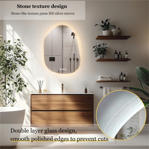 LUVODI Lighted LED Bathroom Mirror 24"x32" Irregular Stone Pattern Frosted Wall Vanity Mirror with Bright Back Lit Modern Dimmable Smart Mirror Anti