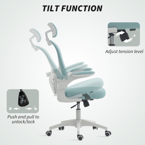 Vinsetto High Back Ergonomic Office Chair with Adjustable Headrest, Mesh Computer Desk Chair with Flip-up Armrest, 4D Lumbar Support, Tilt Function,