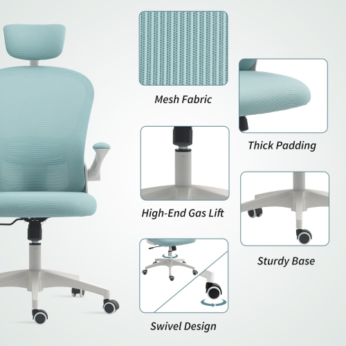 Vinsetto High Back Ergonomic Office Chair with Adjustable Headrest, Mesh Computer Desk Chair with Flip-up Armrest, 4D Lumbar Support, Tilt Function,