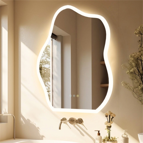 Image 1 of 10.. LUVODI LED Bathroom Mirror with Lights, 24" x 32" Irregular LED Bathroom Vanity Mirror, Anti-Fog Backlit Bathroom Wall Mirror with 3 Colors Dimmable