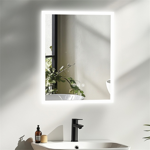 16 x 20 Inch Rectangle LED Bathroom Mirror Anti-Fog Wall Mounted Lighted Bathroom Vanity Mirror Smart Makeup Mirror 3 Colors Light Dimmable Touch