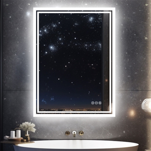 Image 1 of 11.. LUVODI LED Bathroom Mirror with Lights, 24" x 32" Rectangle LED Bathroom Vanity Mirror, Anti-Fog Backlit Bathroom Wall Mirror with 3 Colors Dimmable
