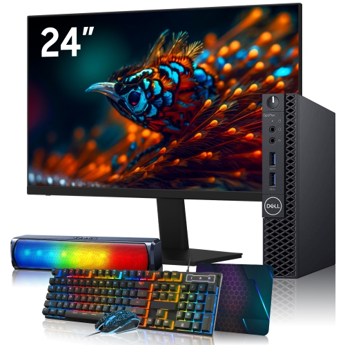 Refurbished - Dell OptiPlex 3050 Mini Tiny Computer PC - 24" Inch FHD Monitor, Intel Core 3.20GHz Processor, 16GB DDR4 RAM, 512GB NVMe SSD, Windows