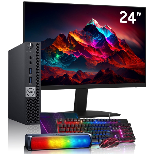 DELL  Refurbished (Good) - Optiplex Micro Tiny Computer PC - 24" Inch Fhd Monitor, Intel Core I5 Processor, 16GB Ddr4 Ram, 256GB Nvme SSD, Wifi