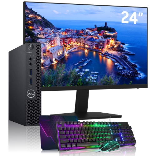 Refurbished - Dell OptiPlex Mini Tiny Computer PC - 24" Inch FHD Monitor, Intel Core 3.20GHz Processor, 16GB DDR4 RAM, 512GB NVMe SSD, Windows 10 Pro