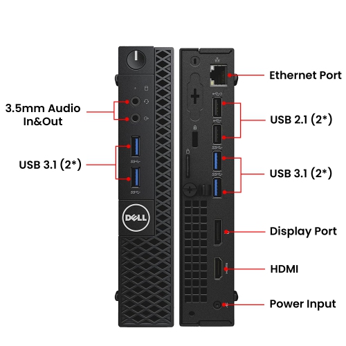 Refurbished - Dell OptiPlex Mini Tiny Computer PC - 24" Inch FHD Monitor, Intel Core 3.20GHz Processor, 16GB DDR4 RAM, 512GB NVMe SSD, Windows 10 Pro