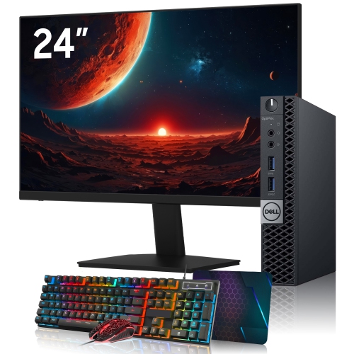 Refurbished - Dell OptiPlex 7040 Micro Tiny Computer PC - 24" Inch FHD Monitor, Intel Core i5 Processor 16GB DDR4 RAM, 512GB NVMe SSD, Wifi,