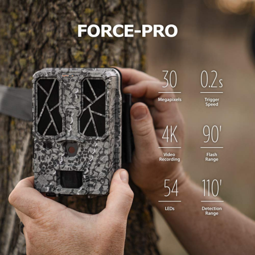 SPYPOINT FORCE-PRO Trail Camera, Non-Cellular, 30MP Photo 4K HD Video w/ 54 Low-Glow LEDs for Image Quality Day or Night, 90’ Flash Range, 110’