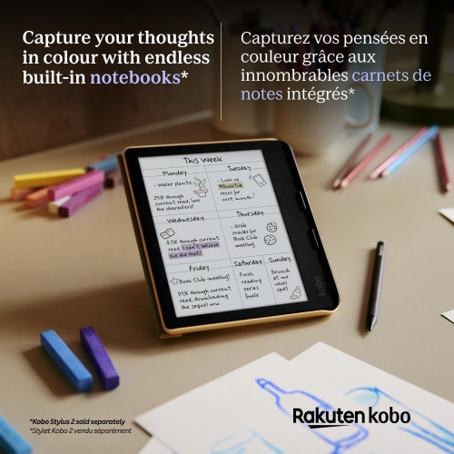 Ensemble Libra Colour de Kobo avec Stylus 2 - Noir - Remis à neuf