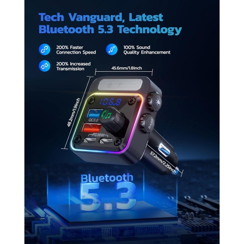 NULAXY Bluetooth Auto Adapter 54W - FM Transmitter Mit 4 Ports Schnellladung