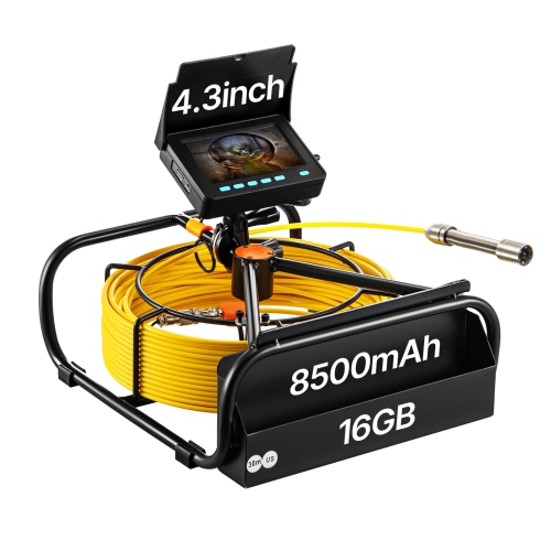 VEVOR  164Ft/50M 4.3" Pipe Drain Inspection Camera \w Dvr Function & Snake Cable, Waterproof Ip68 Borescope W/led Lights, Industrial Endoscope For