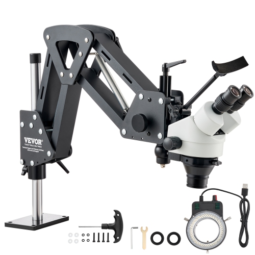 VEVOR 7X-45X Multi-Directional Microscope with Spring Bracket, Magnification Jewelry Microscope, Micro Jewelry Inlaid Stand with Integrated USB Ring