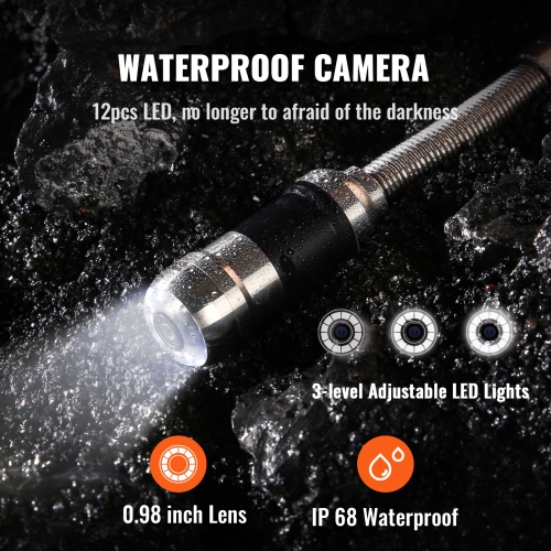 Caméra d'égout VEVOR 100&nbsp;pi/30&nbsp;m, caméra d'écran de 7&nbsp;po avec fonction DVR, caméra étanche IP68, 12 pcs DEL réglables, avec carte SD