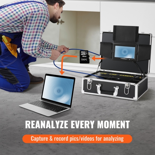 Caméra d'égout VEVOR 100&nbsp;pi/30&nbsp;m, caméra d'écran de 7&nbsp;po avec fonction DVR, caméra étanche IP68, 12 pcs DEL réglables, avec carte SD