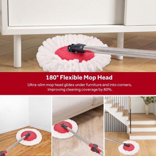 Spin Mop and Bucket Set, Floor Cleaning Set with 1 Extra Mop Head, Detachable Spinning Basket and Easy Wring 360°Magic Mop, Swivel Wet and Dry Mop