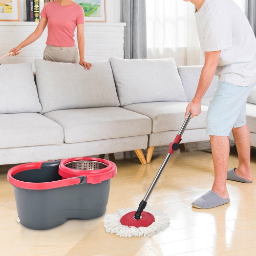 Spin Mop and Bucket Set, Floor Cleaning Set with 1 Extra Mop Head, Detachable Spinning Basket and Easy Wring 360°Magic Mop, Swivel Wet and Dry Mop