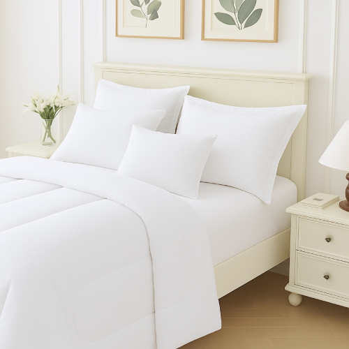 Beddora 5-Piece Bed in a Bag – Includes Comforter, 2 Shams, Decorative Cushion & Square Cushion – Ultra-Soft, All-Season Bedding – King – Bright White