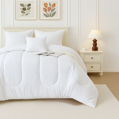 Beddora 5-Piece Bed in a Bag – Includes Comforter, 2 Shams, Decorative Cushion & Square Cushion – Ultra-Soft, All-Season Bedding – King – Bright White