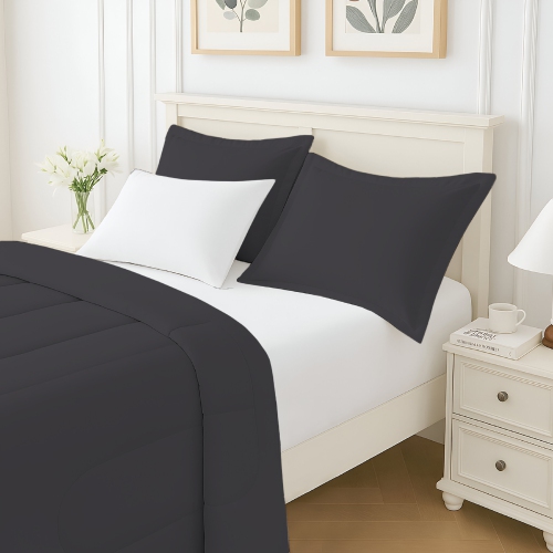 Lit en sac 5 pièces Beddora – Comprend couvre-lit, 2 couvre-oreillers, coussin décoratif et coussin carré – Très doux, literie toutes saisons – Grand