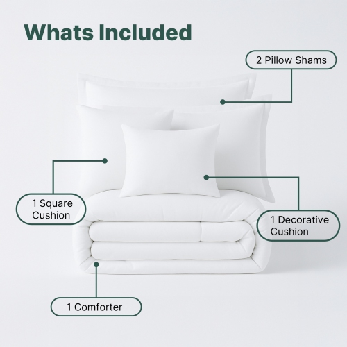 Beddora 5-Piece Bed in a Bag – Includes Comforter, 2 Shams, Decorative Cushion & Square Cushion – Ultra-Soft, All-Season Bedding – Queen – Bright