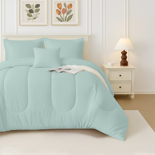 Beddora 5-Piece Bed in a Bag – Includes Comforter, 2 Shams, Decorative Cushion & Square Cushion – Ultra-Soft, All-Season Bedding – Queen – Harbor Grey