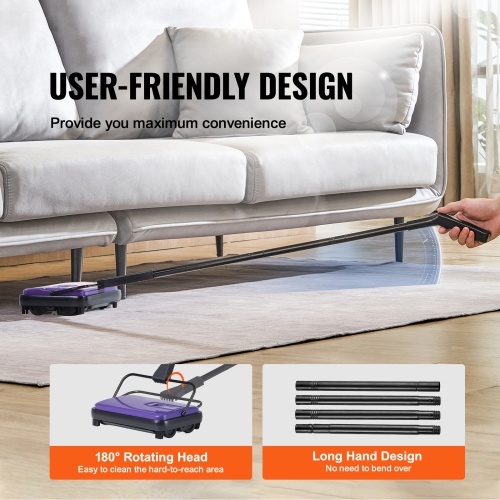 VEVOR 300 ml Capacity Floor Sweeper Dustbin, Easy to Empty, 6.7 inch Cleaning Width for Home Office Carpets Pet Hair Dust, Purple