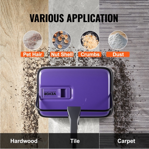 VEVOR 300 ml Capacity Floor Sweeper Dustbin, Easy to Empty, 6.7 inch Cleaning Width for Home Office Carpets Pet Hair Dust, Purple