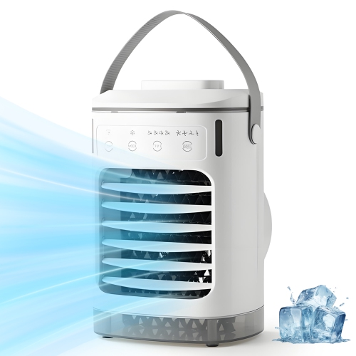 Ventilateur de bureau portatif, mini ventilateur de bureau rechargeable par USB avec 4 vitesses de vent, fonction de minuterie et 7 voyants de