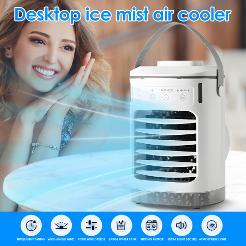 Ventilateur de bureau portatif, mini ventilateur de bureau rechargeable par USB avec 4 vitesses de vent, fonction de minuterie et 7 voyants de