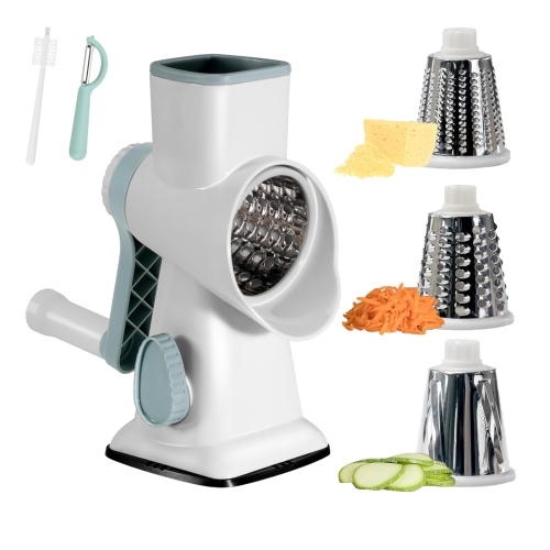 Multifunctional Hand Crank Vegetable Cutter, Rotary Cheese Grater with 3 Replaceable Blades, Suitable for Cutting Cheese, Vegetables in the Kitchen